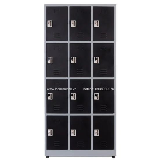 Tủ locker sắt dòng N4 12 ngăn 3 cột màu đen