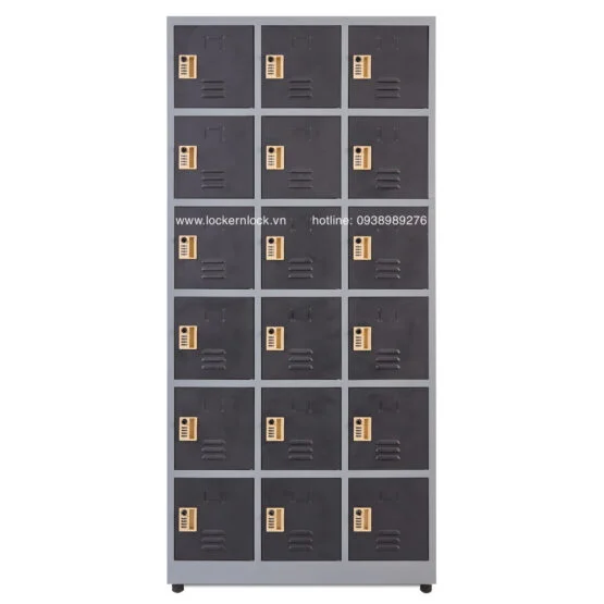 Tủ locker sắt dòng NS6 18 ngăn 3 cột màu đen