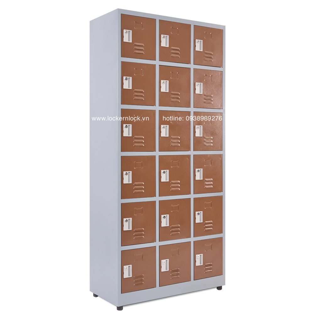 Tủ locker sắt dòng NS6 18 ngăn 3 cột màu nâu