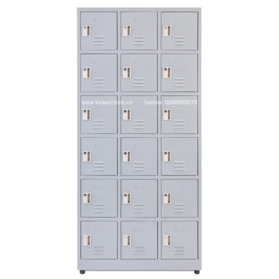 Tủ locker sắt dòng NS6 18 ngăn 3 cột màu xám