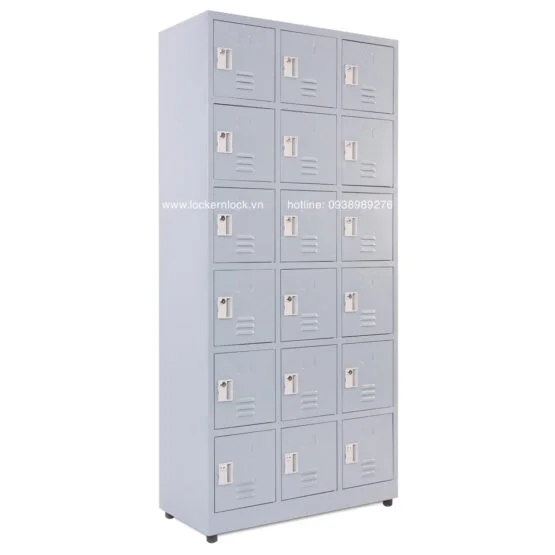 Tủ locker sắt dòng NS6 18 ngăn 3 cột màu xám