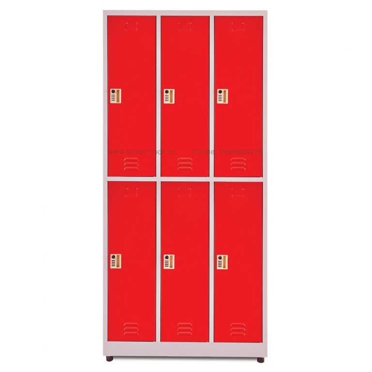 Tủ locker sắt dòng N2 6 ngăn 3 cột màu đỏ