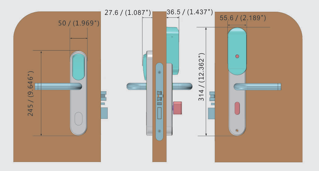 kích thước khóa điện tử G256M - 65A