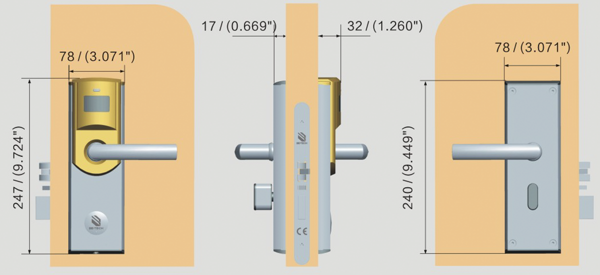 Kích thước khóa điện tử 6536M - 65A 