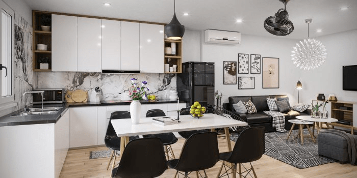 Thảm được ứng dụng để phân biệt bố cục giữa hai khu