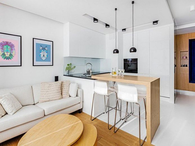 Quầy bar được tận dụng làm vật ngăn cách