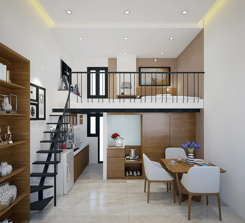 Nội thất phòng trọ 12m2 đẹp có gác lửng