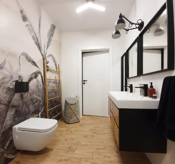 Phòng tắm có nội thất đặt đối diện nhằm tiết kiệm diện tích