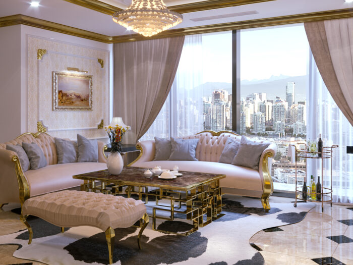 Phòng khách Căn hộ cổ điển với màu sắc trang nhã, nhẹ nhàng