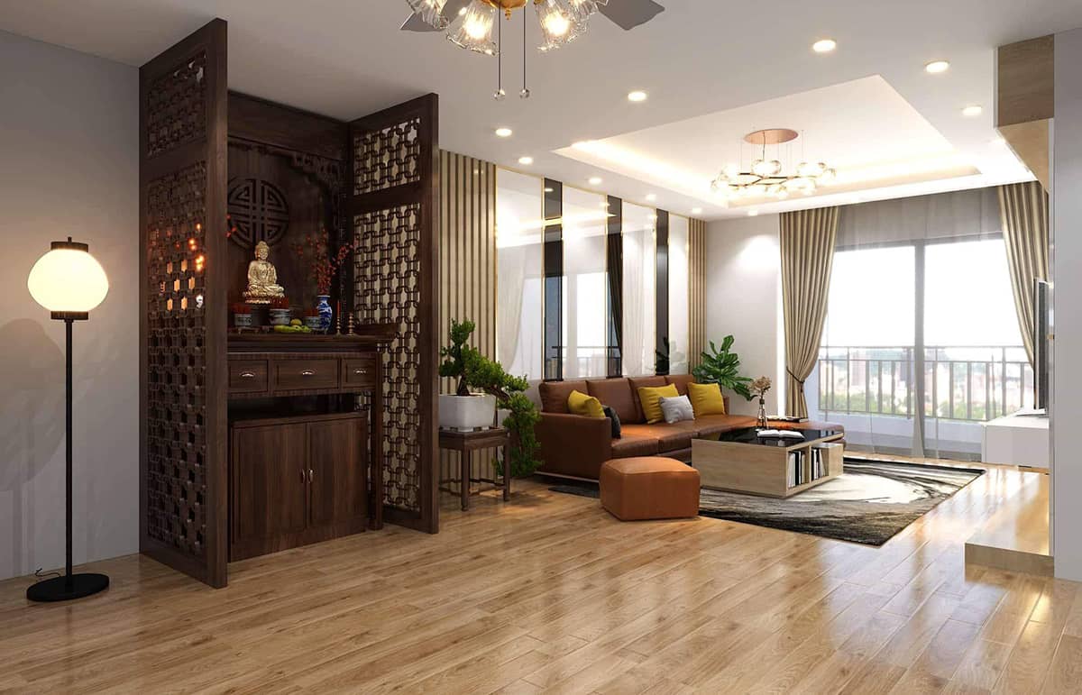 Khu vực thờ có vách ngăn