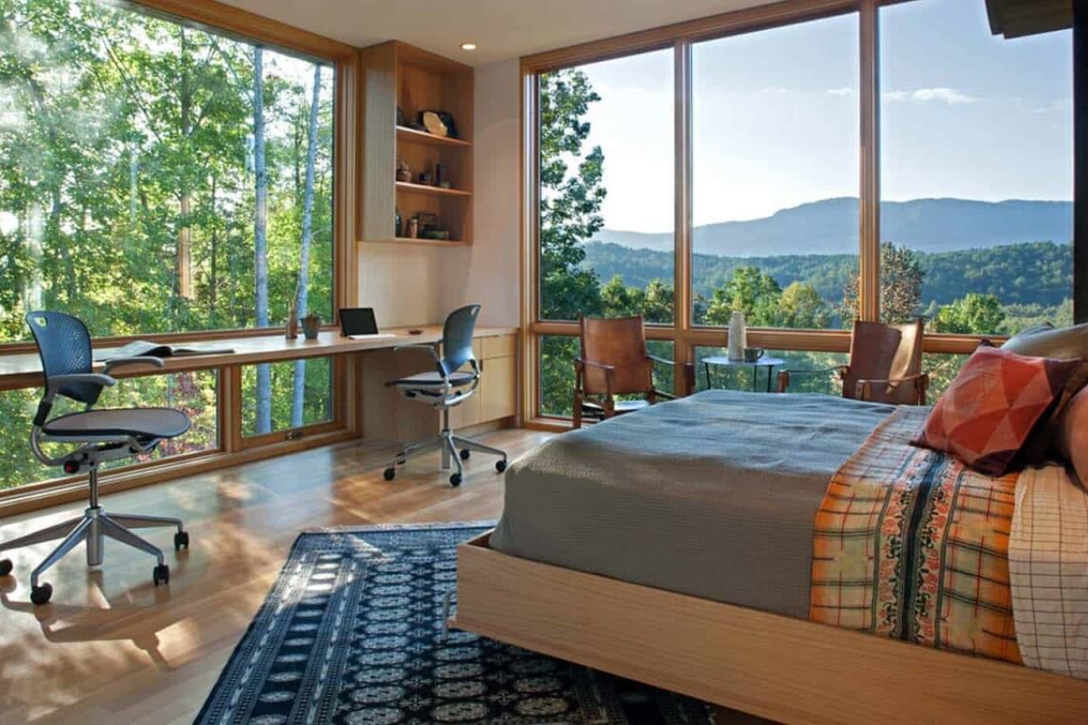 Không gian mở giữa phòng làm việc và phòng ngủ