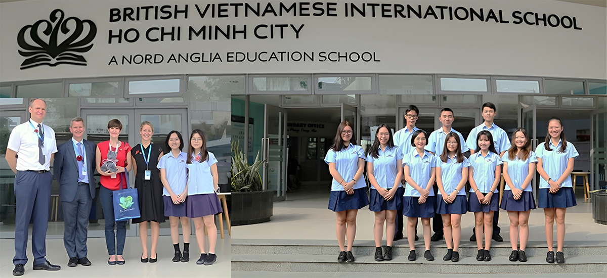 Giáo viên vui vẻ chụp ảnh cùng các em học sinh tại Trường Quốc Tế Anh Việt BVIS (Nguồn: Internet)