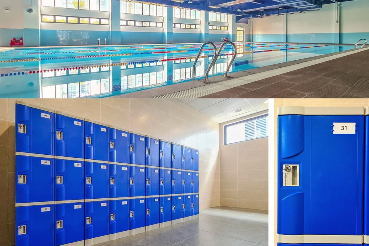Tủ locker ABS dòng N4 được lắp đặt tại hồ bơi của trường