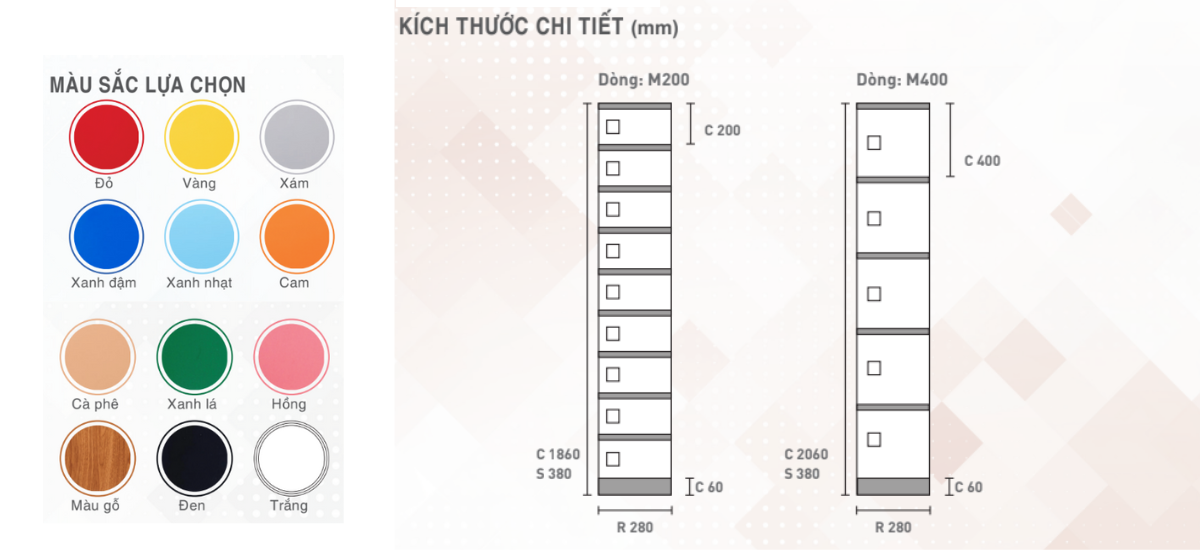 Kích Thước Tủ Locker Nhựa ABS dòng M