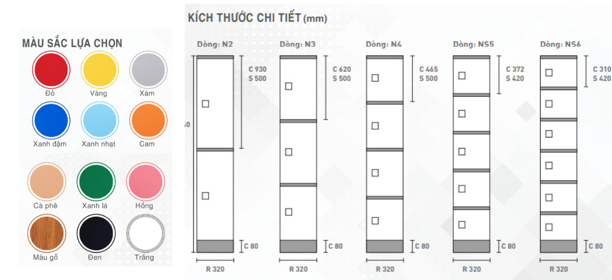 Kích Thước Tủ Locker Nhựa ABS dòng N