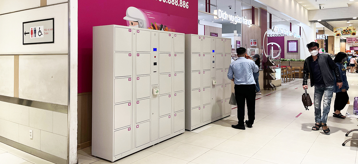 Hệ thống tủ giữ đồ Locker tự động tại siêu thị Aeon đến từ nhà cung cấp Locker & Lock