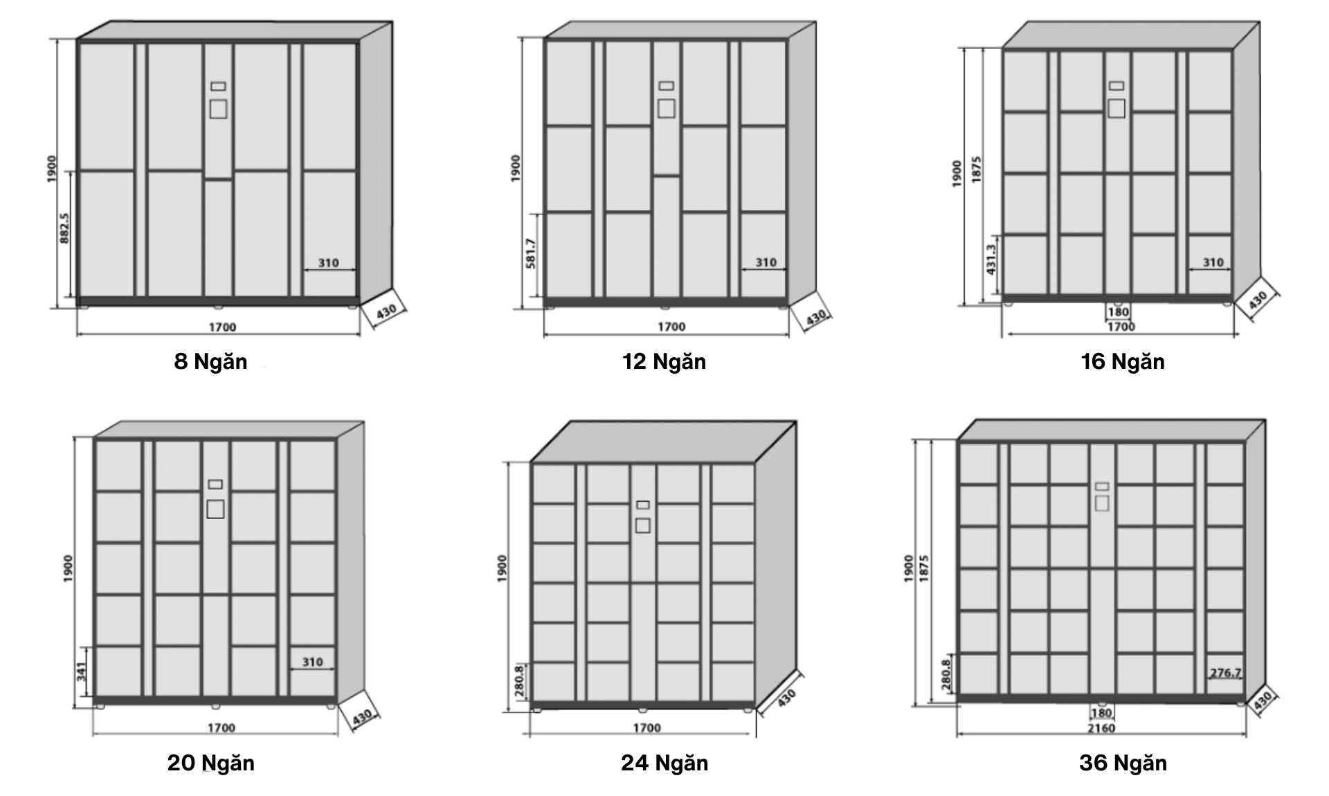 Các kích thước phổ biến. Locker & Lock có thể tùy chỉnh theo yêu cầu, phù hợp mọi không gian và nhu cầu lưu trữ.
