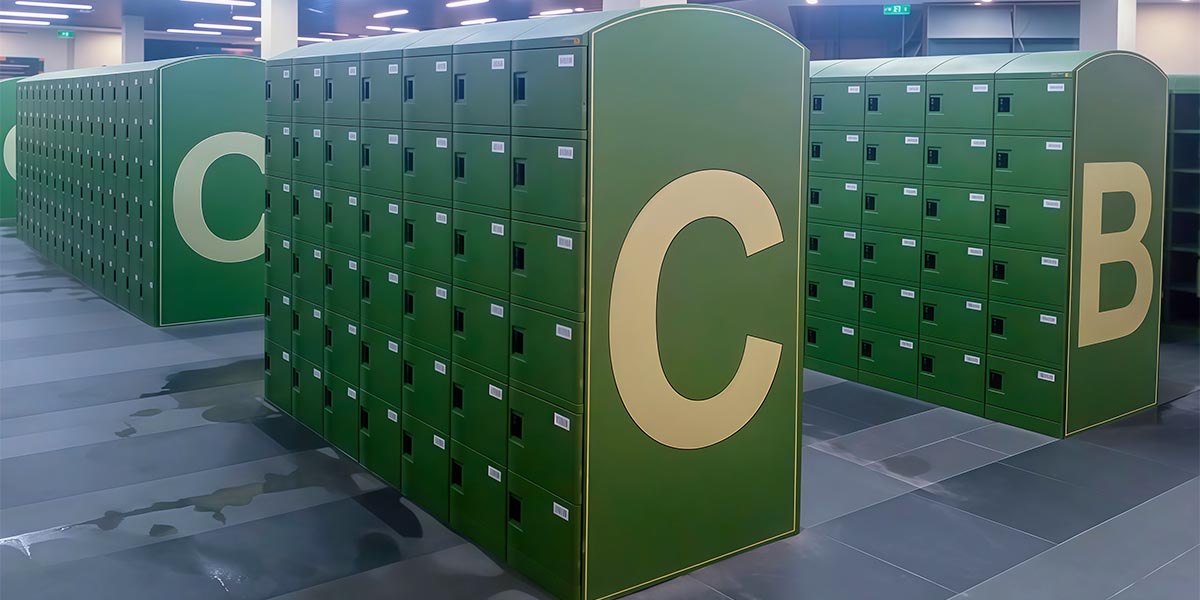 Hình ảnh cận cảnh tủ locker ABS tại công viên – Locker & Lock cung cấp