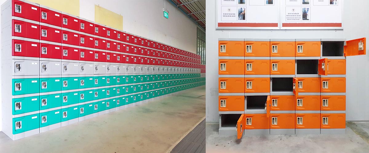 Tủ locker giày công nhân – Thiết kế thoáng khí, giữ gìn vệ sinh trong khu xưởng.