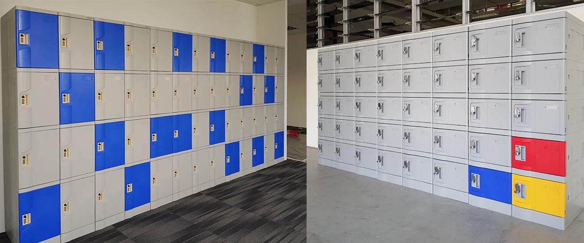 Tủ để đồ công nhân thiết kế gọn gàng, giúp không gian làm việc ngăn nắp hơn.