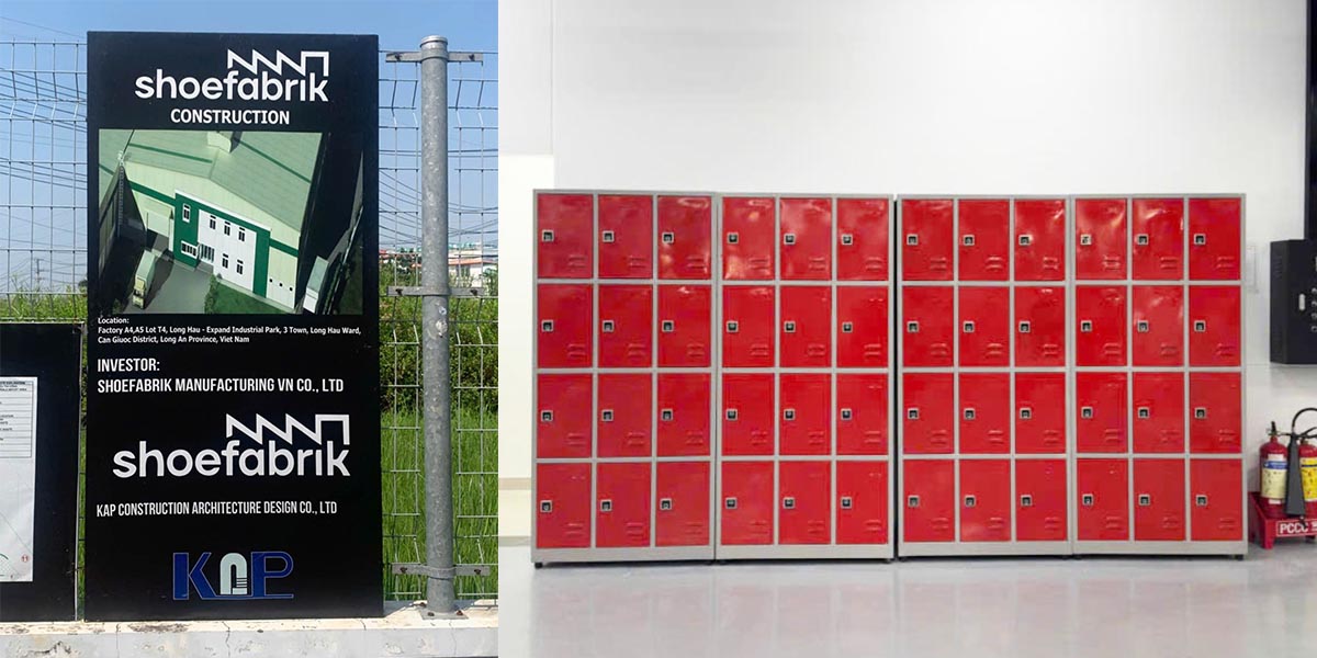 Khu vực lắp đặt hệ thống tủ locker sắt dành cho công nhân nhà máy.
