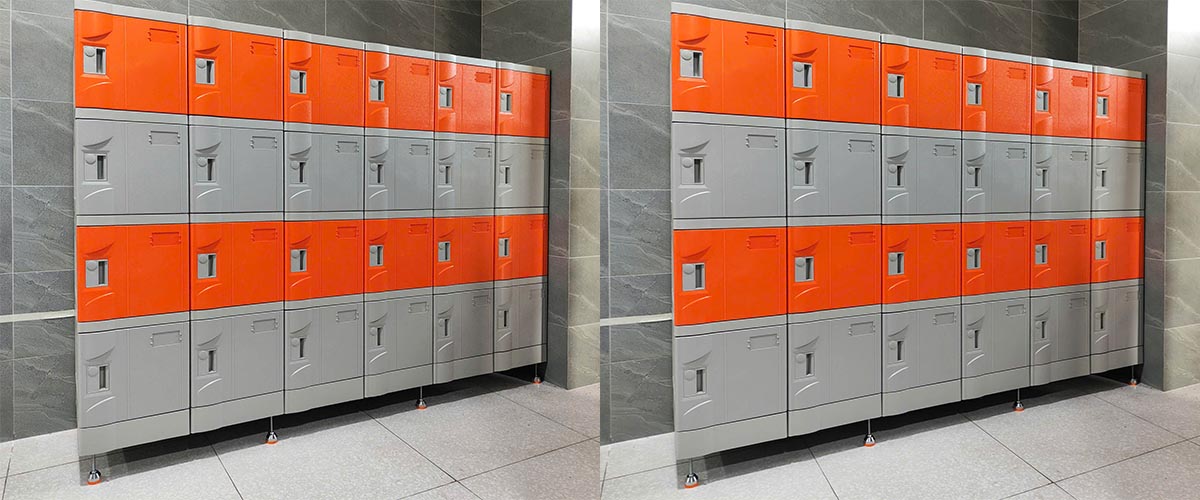 Tủ locker ABS dòng NS6 sử dụng tay nắm tiện lợi, lắp đặt tại khu vực hồ bơi, giúp học sinh cất giữ đồ cá nhân an toàn và dễ sử dụng.