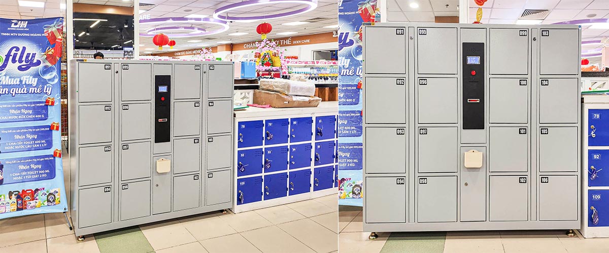 Khu locker thông minh hỗ trợ khách hàng gửi đồ trước khi vào mua sắm