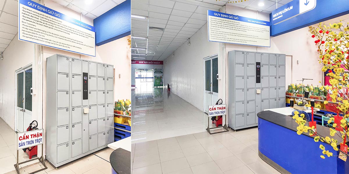 Giao diện và cấu trúc tổng thể của tủ eLocker Barcode, thể hiện tính đồng bộ và hiện đại của giải pháp.