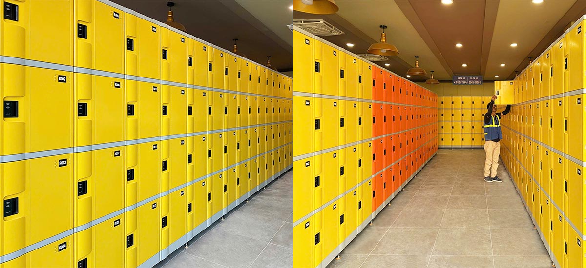 Cận cảnh thiết kế tủ locker ABS với chất liệu bền bỉ, phù hợp môi trường ẩm ướt.