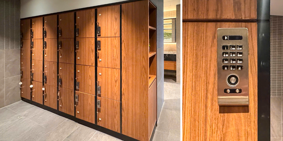Khóa C1000D với thiết kế hiện đại được lắp đặt trên từng tủ locker.